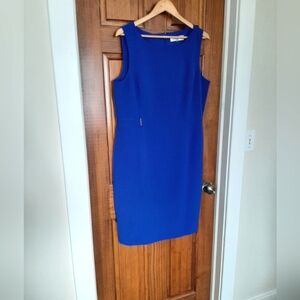 Kasper Royal Blue Sleeveless Scoop Neck Sheath Midi Dress